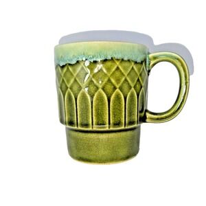 Vintage Green Drip Glaze Coffee Mug Made in Japan Ceramic Glossy 1970s Stackable